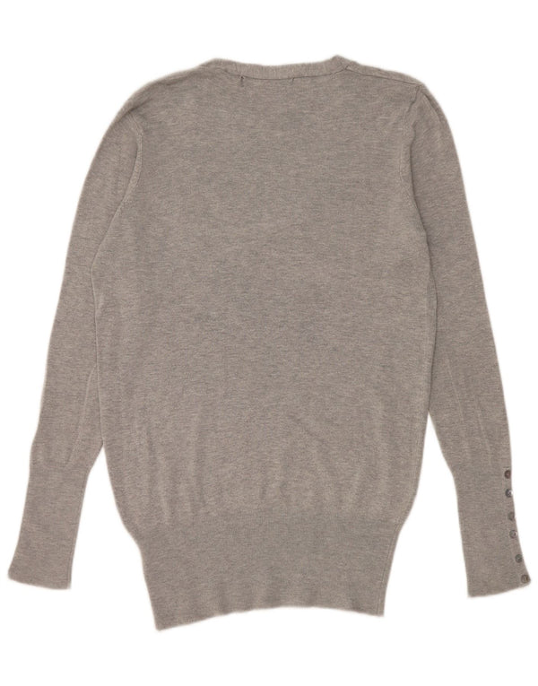 Zara Womens V-Neck Jumper Sweater UK 16 Large Grey Rayon
