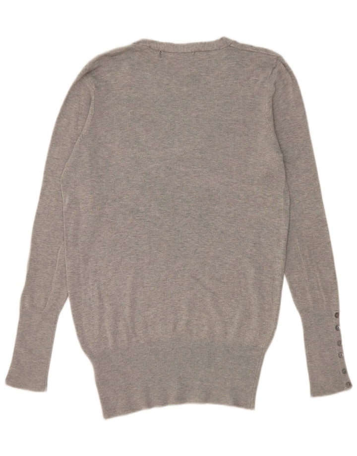 Zara Womens V-Neck Jumper Sweater UK 16 Large Grey Rayon