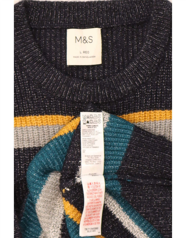 Marks & Spencer Mens Crew Neck Jumper Sweater Large Multicoloured Striped