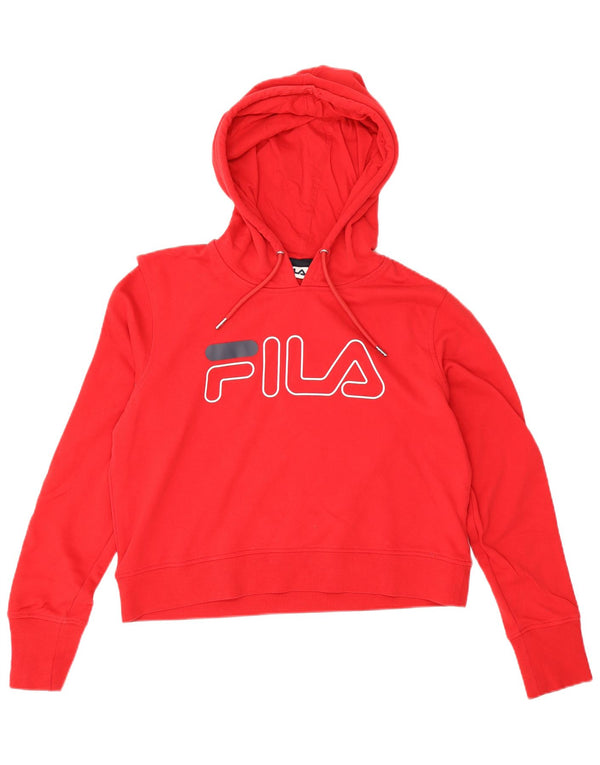 Fila Womens Graphic Crop Hoodie Jumper UK 16 Large Red Colourblock Cotton