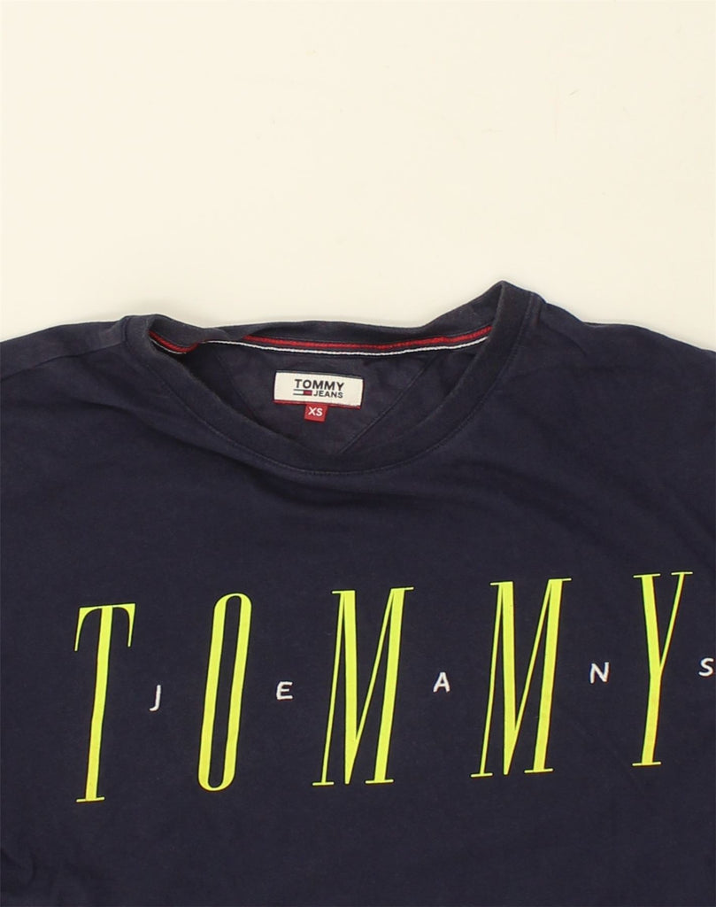 TOMMY JEANS Womens Oversized Graphic T-Shirt Top UK 6 XS Navy Blue Cotton | Vintage Tommy Jeans | Thrift | Second-Hand Tommy Jeans | Used Clothing | Messina Hembry 