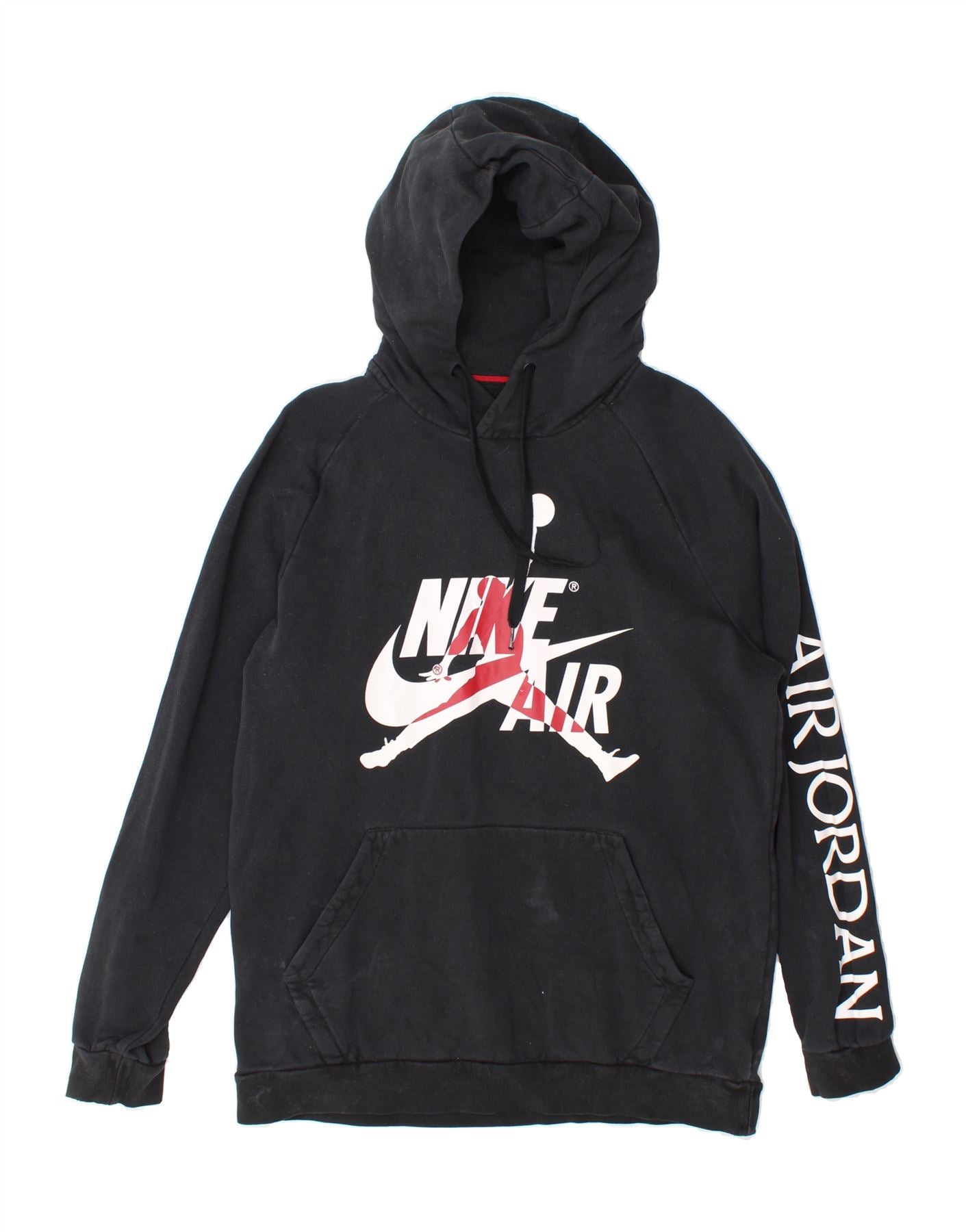 JORDAN Mens Graphic Hoodie Jumper Large Black Cotton Vintage