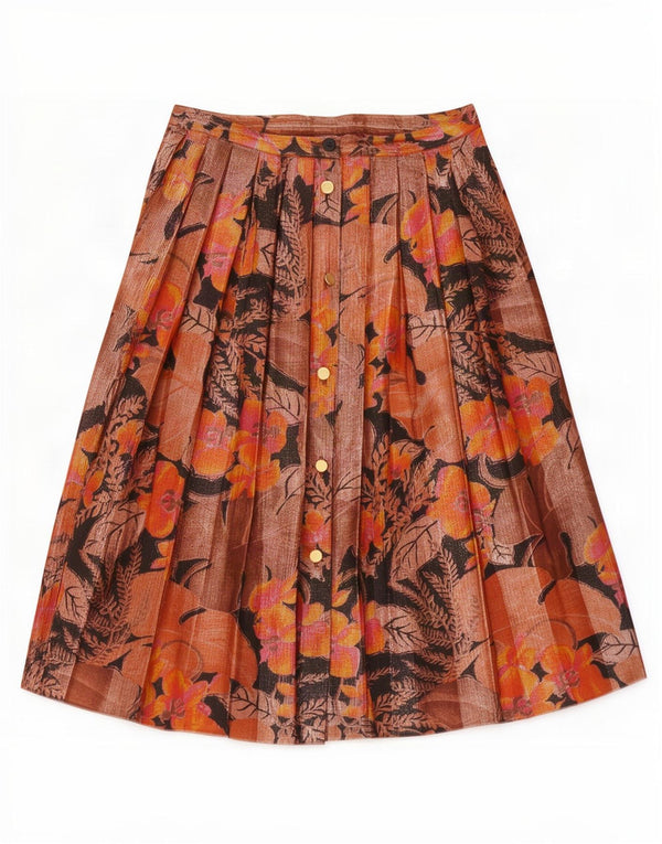 Vintage Womens Knife Pleated Skirt Medium W30 Brown Floral