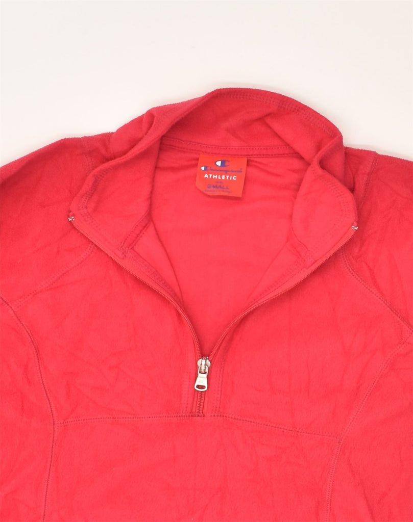 CHAMPION Womens Zip Neck Fleece Jumper UK 8 Small Red Polyester | Vintage Champion | Thrift | Second-Hand Champion | Used Clothing | Messina Hembry 