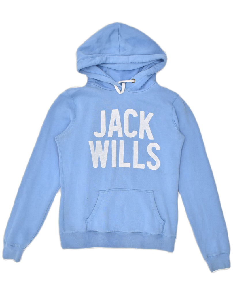 JACK WILLS Womens Graphic Hoodie Jumper UK 10 Small  Blue Cotton Sports | Vintage | Thrift | Second-Hand | Used Clothing | Messina Hembry 