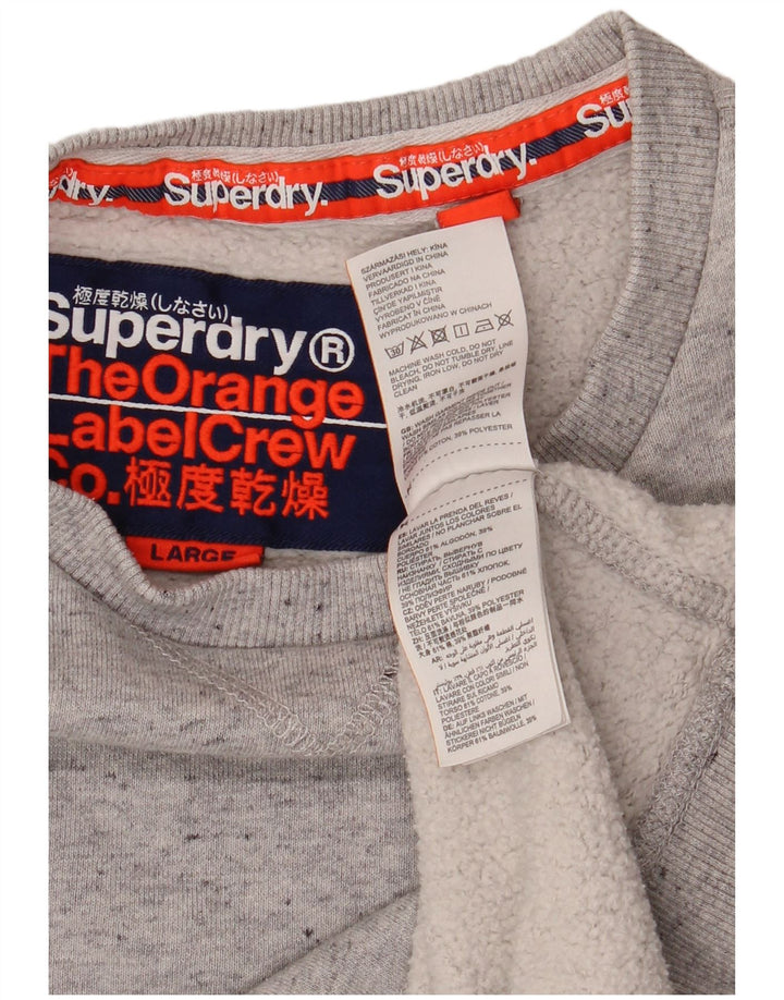 SUPERDRY Womens Sweatshirt Jumper UK 16 Large Grey Flecked Cotton