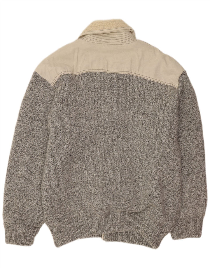 LOLI WOLF Mens Cardigan Sweater XL Grey Colourblock