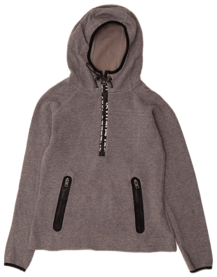 SUPERDRY Womens Graphic Zip Neck Zip Hoodie Sweater UK 10 Small Grey