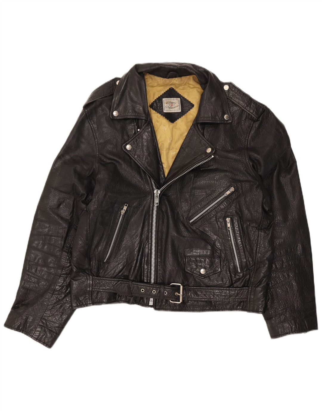 CLASSIC Mens Leather Biker Jacket UK 42 XL Black