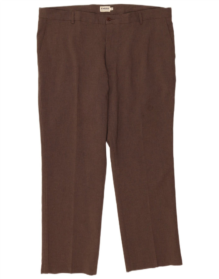 Farah Mens Straight Casual Trousers W42 L29 Brown Polyester Classic