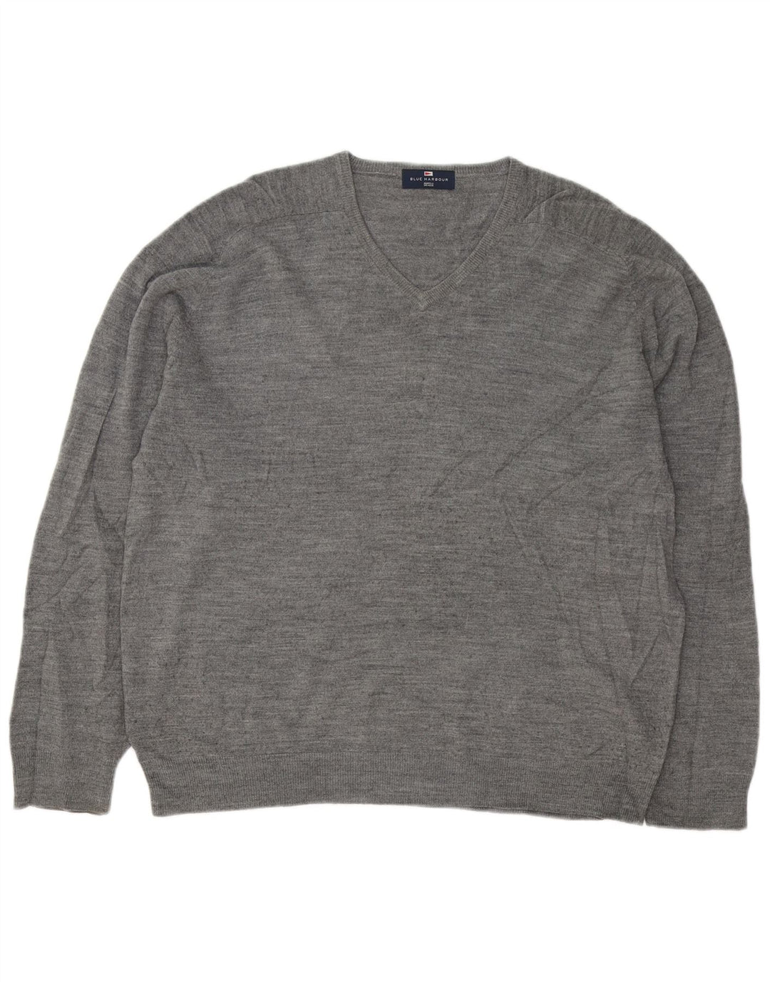 Marks & Spencer Mens Blue Harbour V-Neck Jumper Sweater XL Grey Flecked