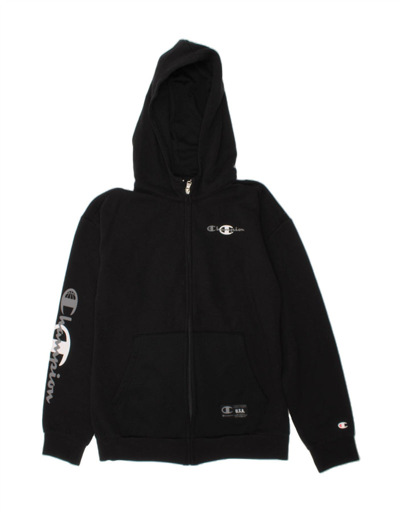 CHAMPION Boys Graphic Zip Hoodie Sweater 13-14 Years XL Black Cotton Vintage Champion and Second-Hand Champion from Messina Hembry 