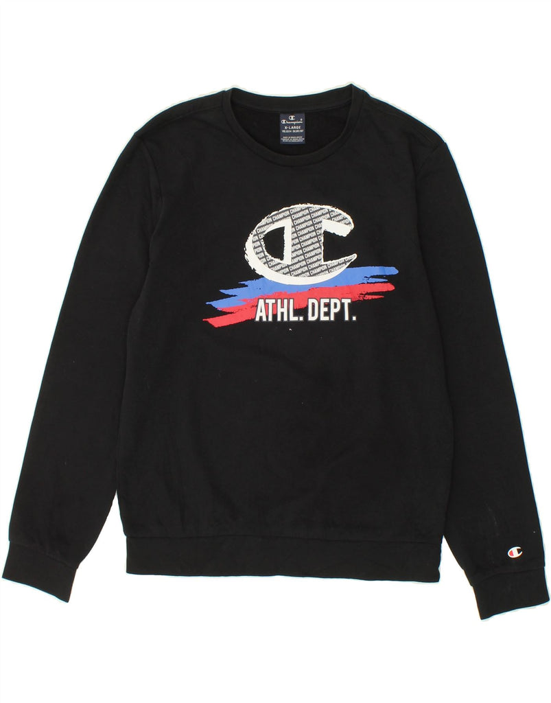 CHAMPION Boys Graphic Sweatshirt Jumper 13-14 Years XL Black Cotton Vintage Champion and Second-Hand Champion from Messina Hembry 