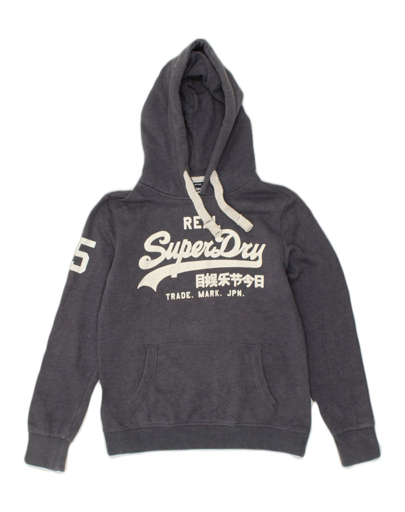 SUPERDRY Womens Graphic Hoodie Jumper UK 12 Medium  Navy Blue Cotton | Vintage Superdry | Thrift | Second-Hand Superdry | Used Clothing | Messina Hembry 