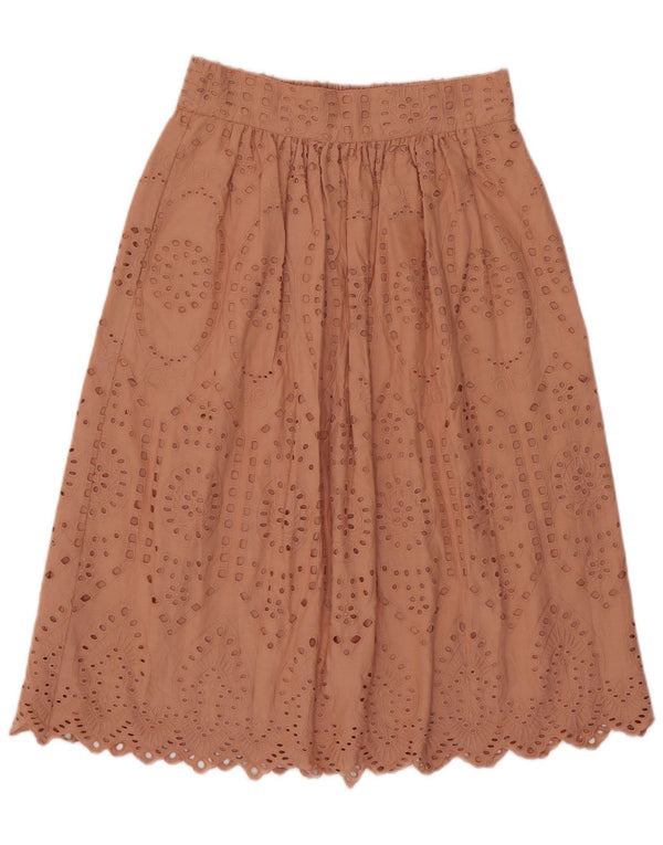 Laura Ashley Womens Flared Skirt UK 8 Small W26 Brown Geometric Cotton