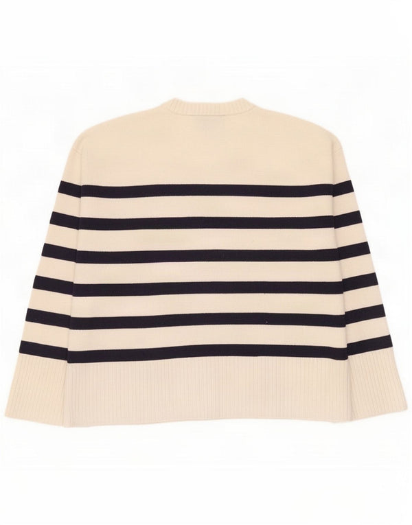 Zara Womens Oversized Crew Neck Jumper Sweater Small Off White Striped