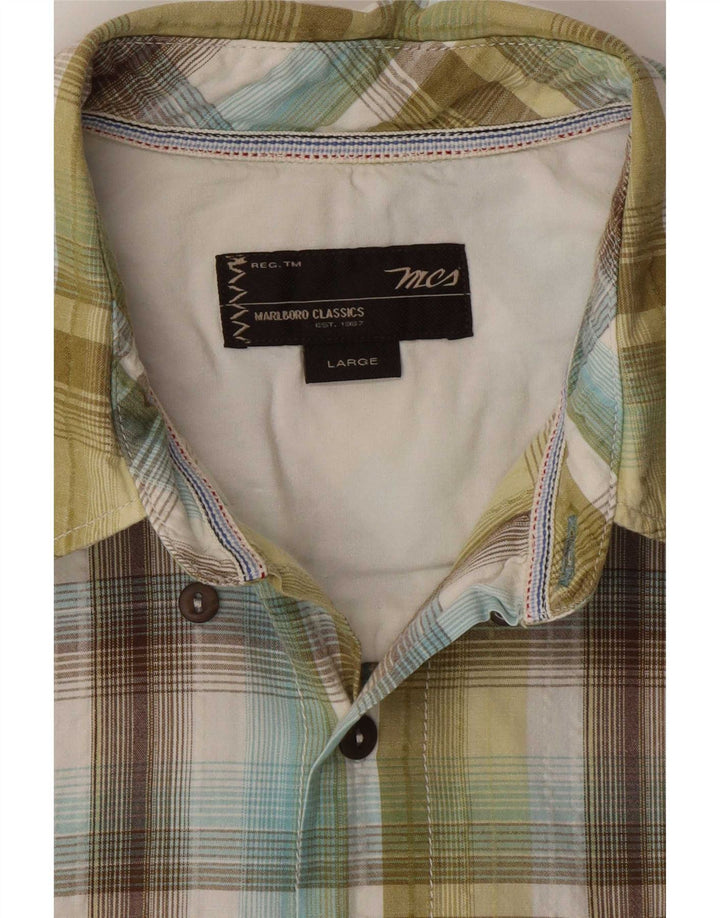 Marlboro Classics Mens Short Sleeve Shirt Large Green Plaid