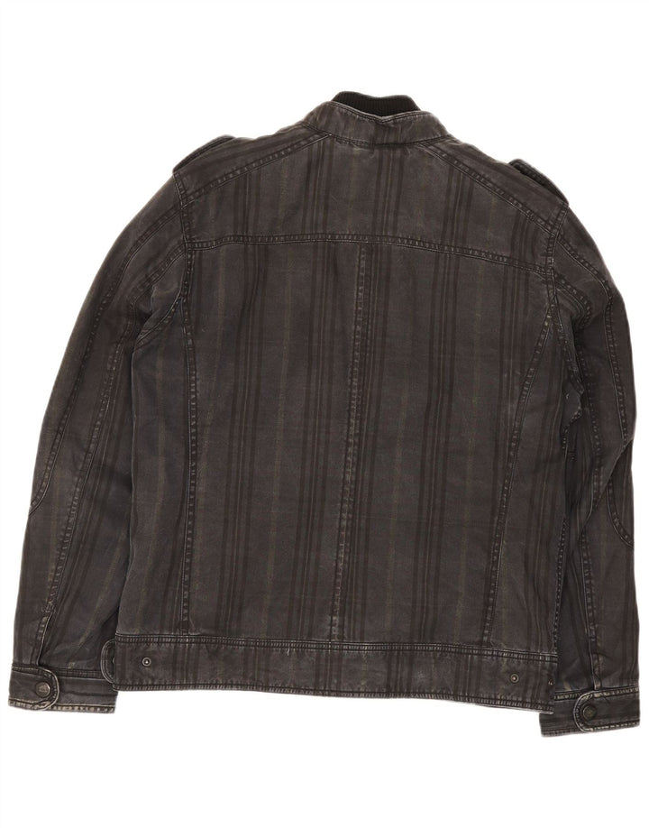 Zara Mens Military Denim Jacket UK 40 Large Grey Cotton