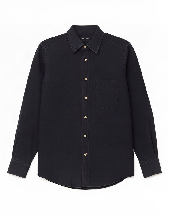 Massimo Dutti Mens Shirt Medium Navy Blue Linen