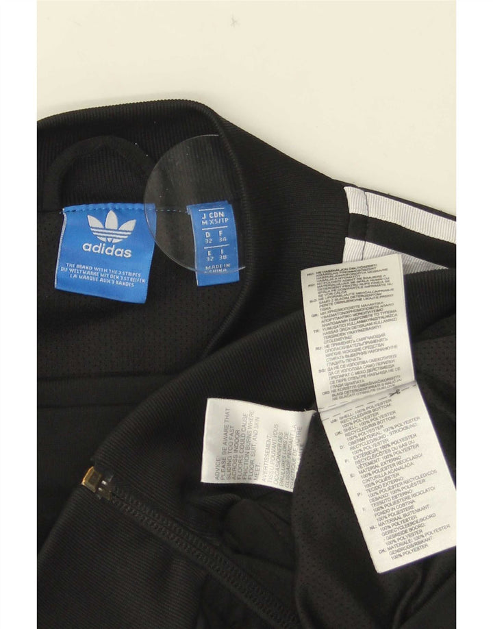 Adidas Womens Graphic Tracksuit Top Jacket UK 6 XS Black Polyester