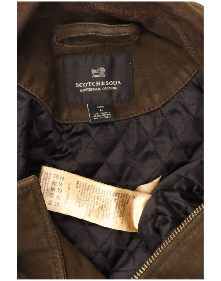 Scotch & Soda Mens Suede Jacket UK 40 Large Khaki Leather