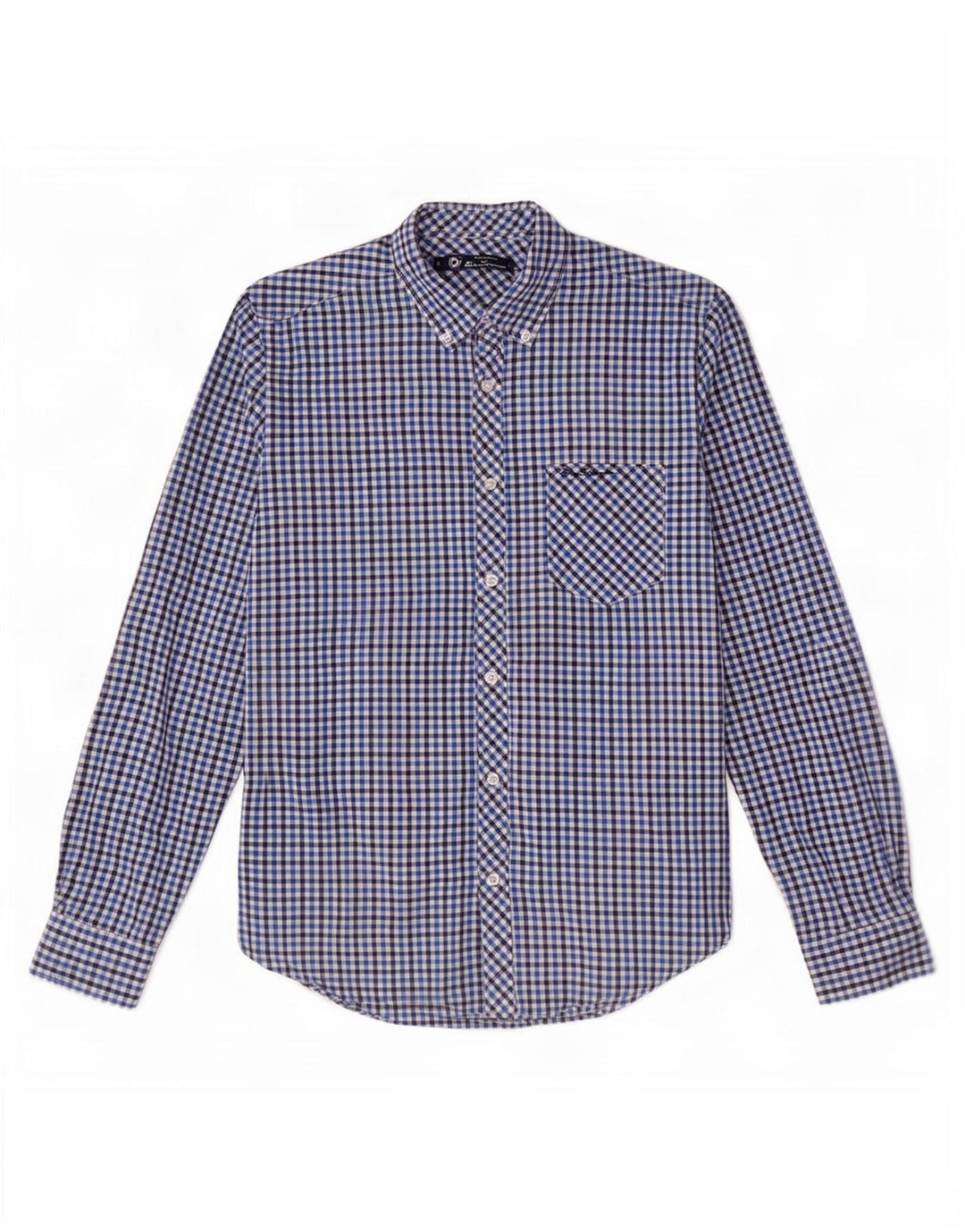 Ben Sherman Mens Shirt Small Navy Blue Gingham Cotton