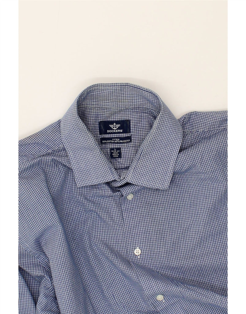 DOCKERS Mens Fitted Shirt Size 16 16 1/2 Large Navy Blue Check Cotton Vintage Dockers and Second-Hand Dockers from Messina Hembry 