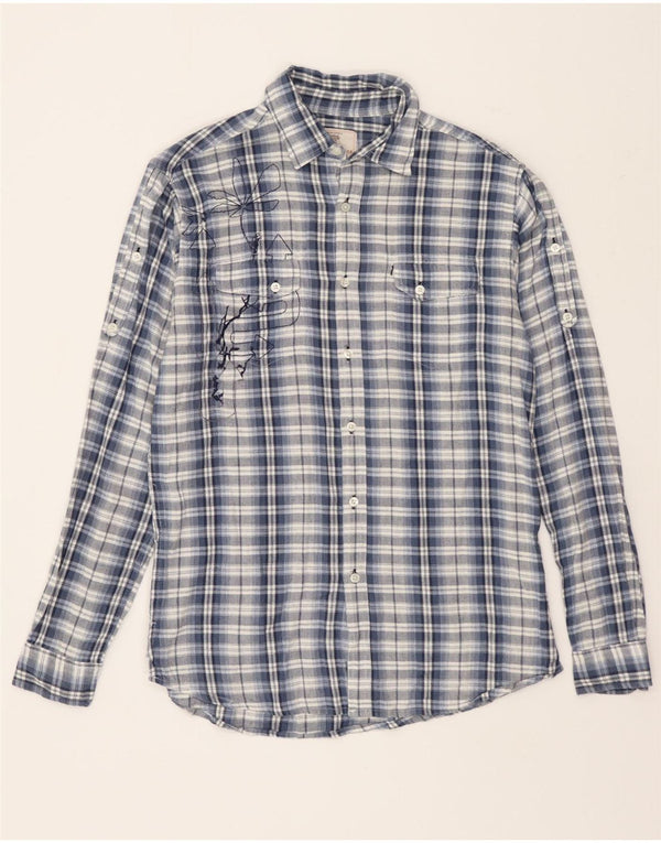 Route 66 Mens Graphic Flannel Shirt Medium Blue Check Cotton