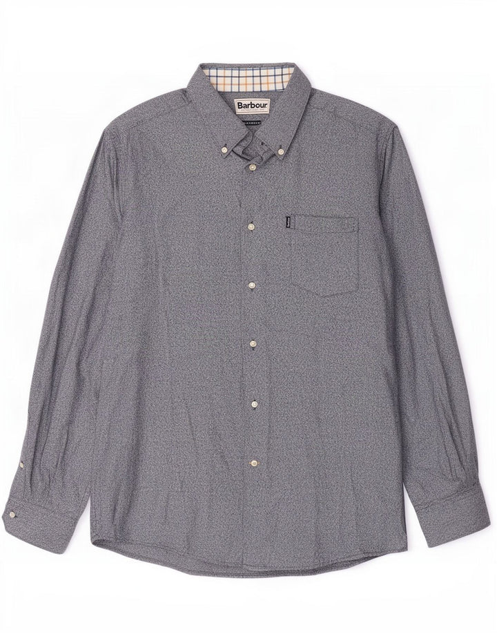 Barbour Mens Tailored Fit Shirt Medium Blue Flecked Cotton
