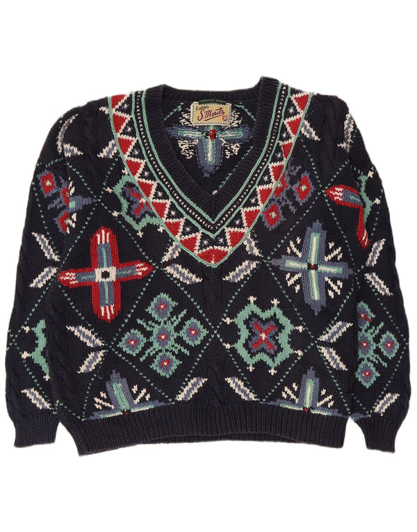 S.Moritz Womens V-Neck Jumper Sweater UK 16 Large Navy Blue Cotton