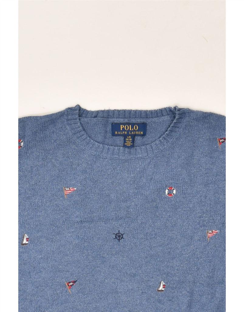 POLO RALPH LAUREN Boys Crew Neck Jumper Sweater 14-15 Years Large Blue | Vintage Polo Ralph Lauren | Thrift | Second-Hand Polo Ralph Lauren | Used Clothing | Messina Hembry 