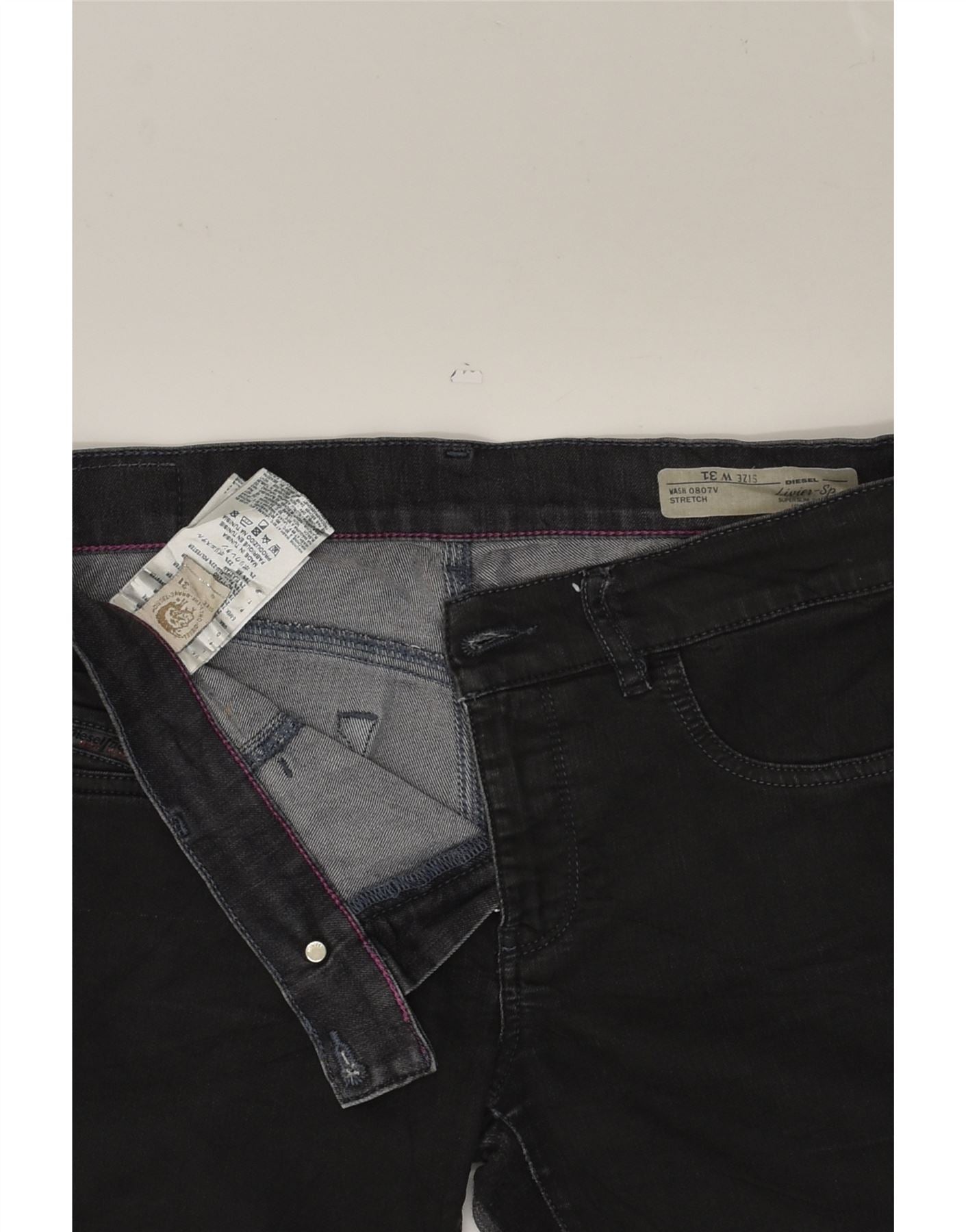 DIESEL Womens Livier-Sp Low Waist Denim Shorts W31 Medium Black Cotton, Vintage & Second-Hand Clothing Online