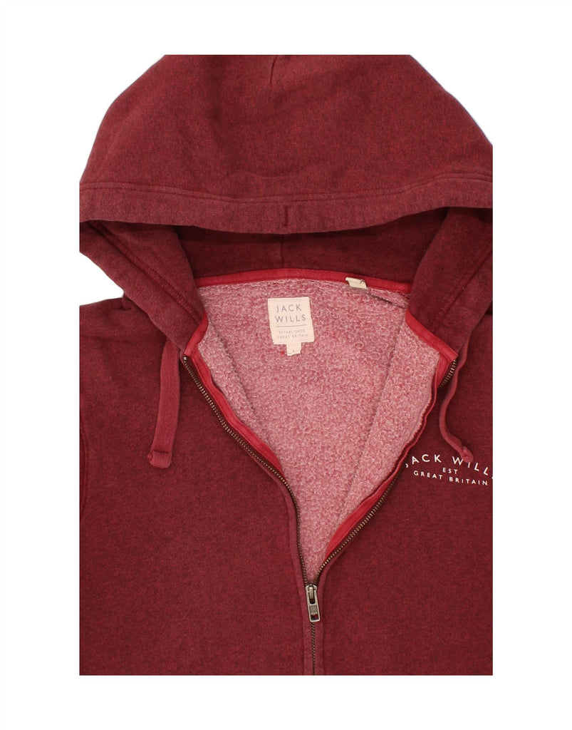JACK WILLS Womens Graphic Zip Hoodie Sweater UK 16 Large Maroon Cotton Vintage Jack Wills and Second-Hand Jack Wills from Messina Hembry 