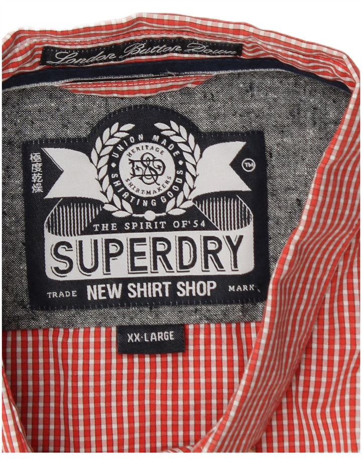 Superdry Mens Short Sleeve Shirt 2XL Red Gingham Cotton