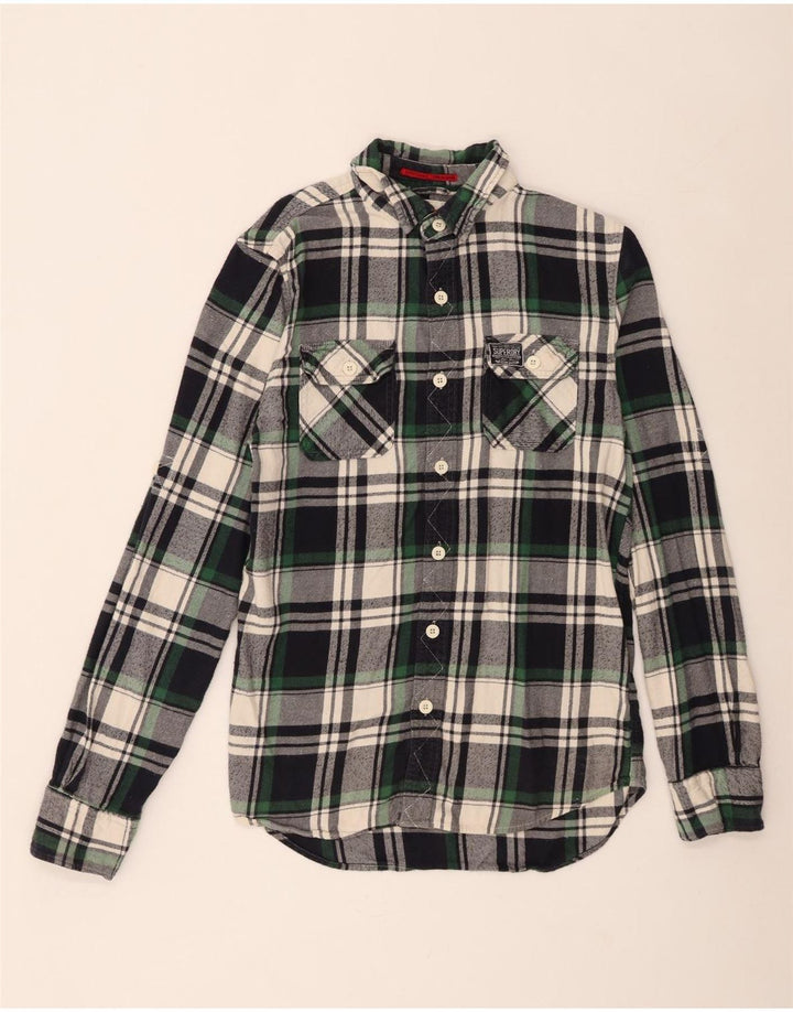 Superdry Mens Flannel Shirt Large Navy Blue Check Cotton
