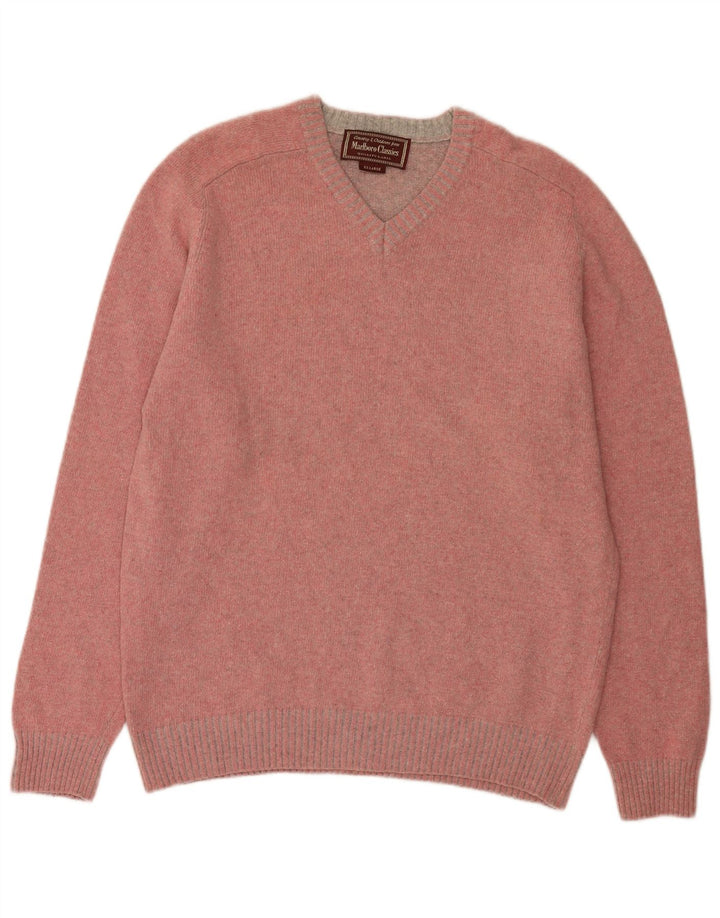 Marlboro Classics Mens V-Neck Jumper Sweater 2XL Pink Wool