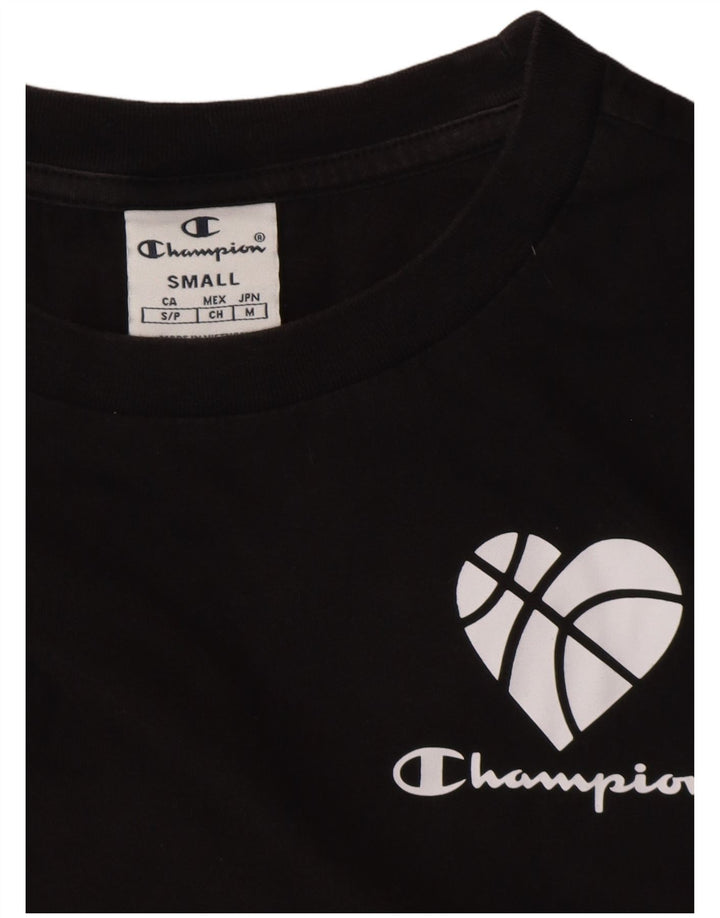 CHAMPION Womens Crop Oversized Graphic T-Shirt Top UK 10 Small Black