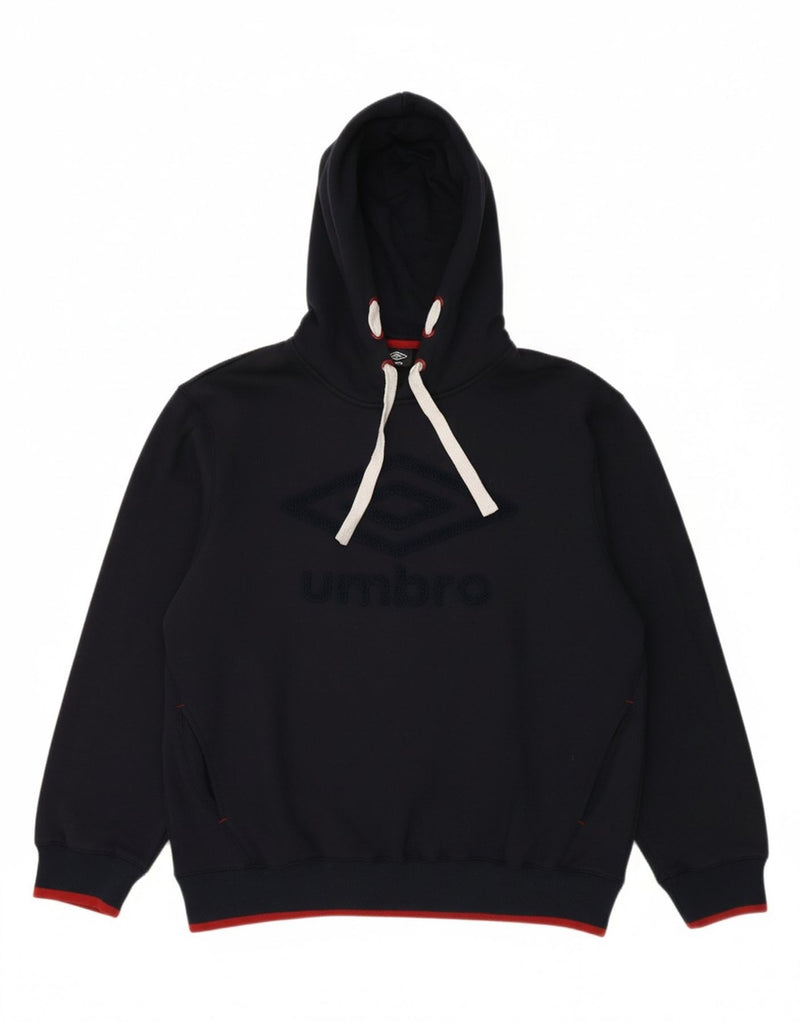 UMBRO Mens Graphic Hoodie Jumper 2XL Navy Blue Cotton Vintage Umbro and Second-Hand Umbro from Messina Hembry 