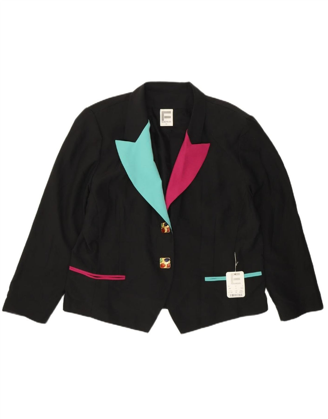 FRANKENWALDER Womens 2 Button Blazer Jacket EU 44 XL Black Colourblock