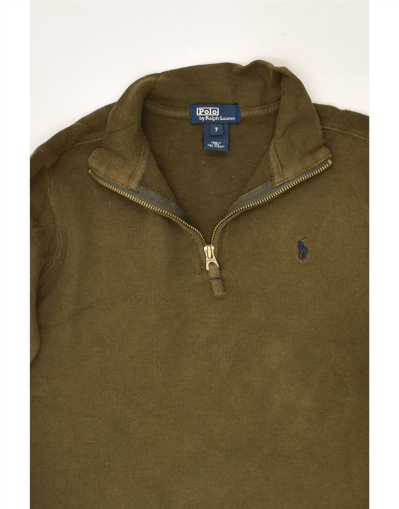 POLO RALPH LAUREN Boys Zip Neck Sweatshirt Jumper 6-7 Years Khaki Cotton | Vintage Polo Ralph Lauren | Thrift | Second-Hand Polo Ralph Lauren | Used Clothing | Messina Hembry 