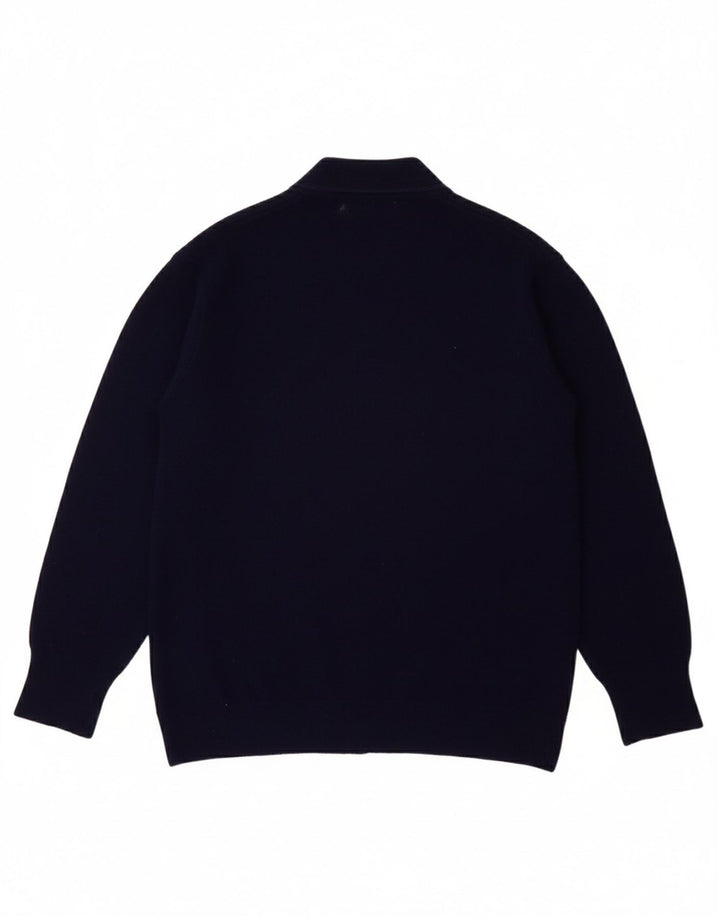 BENETTON Boys Cardigan Sweater 13-14 Years Navy Blue Wool