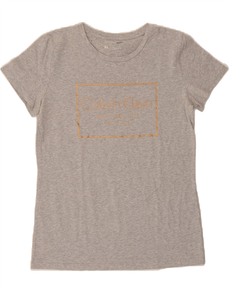 CALVIN KLEIN JEANS Womens Graphic T-Shirt Top UK 18 XL Grey Vintage Calvin Klein Jeans and Second-Hand Calvin Klein Jeans from Messina Hembry 