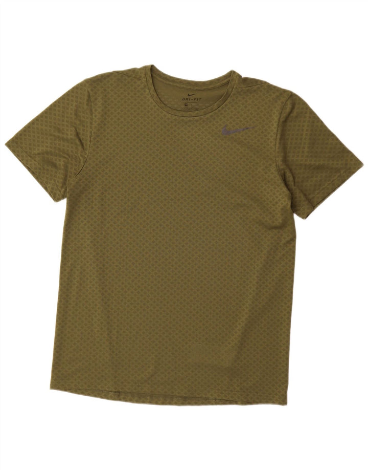 Nike Mens Dri Fit T-Shirt Top Medium Khaki Geometric Polyester