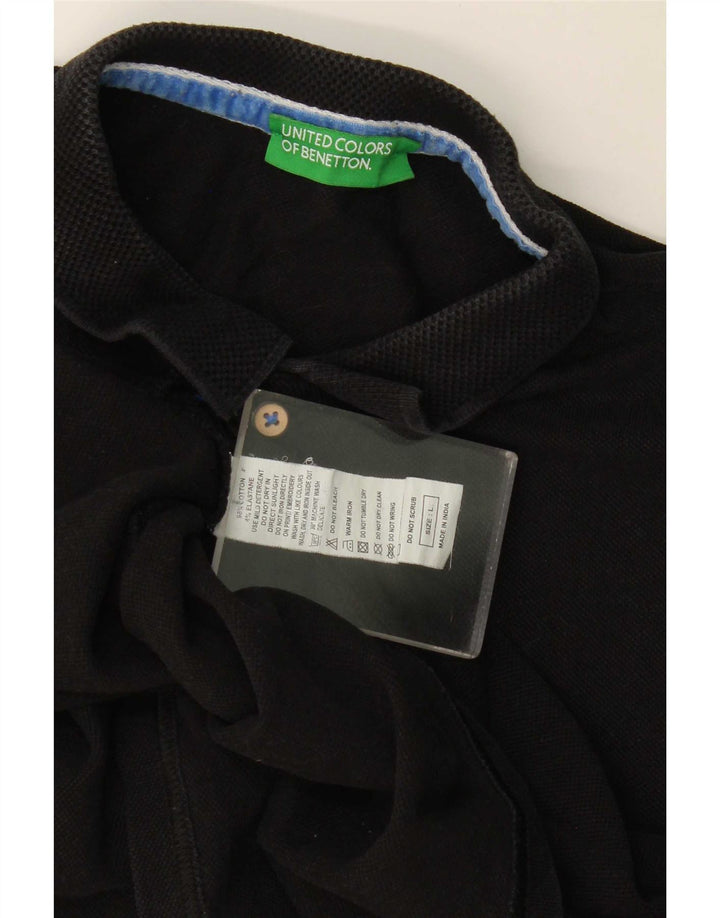 Benetton Mens Polo Shirt Large Black Cotton