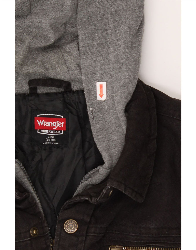WRANGLER Mens Hooded Denim Jacket UK 36 Small Black Cotton Vintage Wrangler and Second-Hand Wrangler from Messina Hembry 