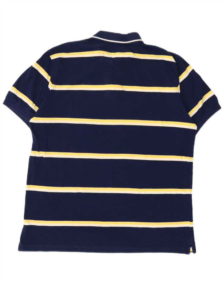 Chaps Mens Polo Shirt Large Navy Blue Striped Cotton