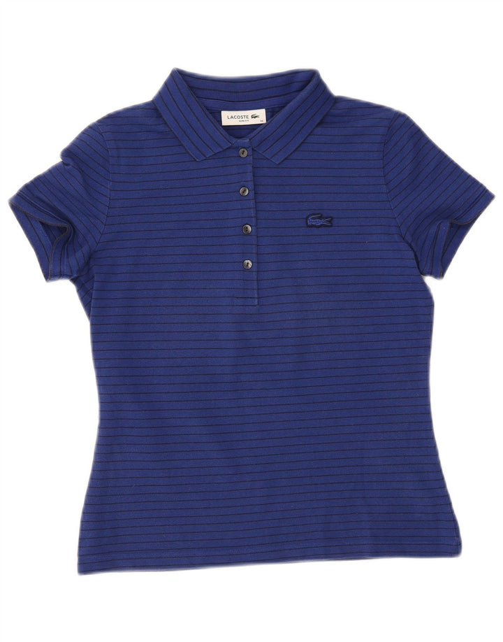 LACOSTE Womens Slim Fit Polo Shirt Size 36 Small Blue Striped Cotton
