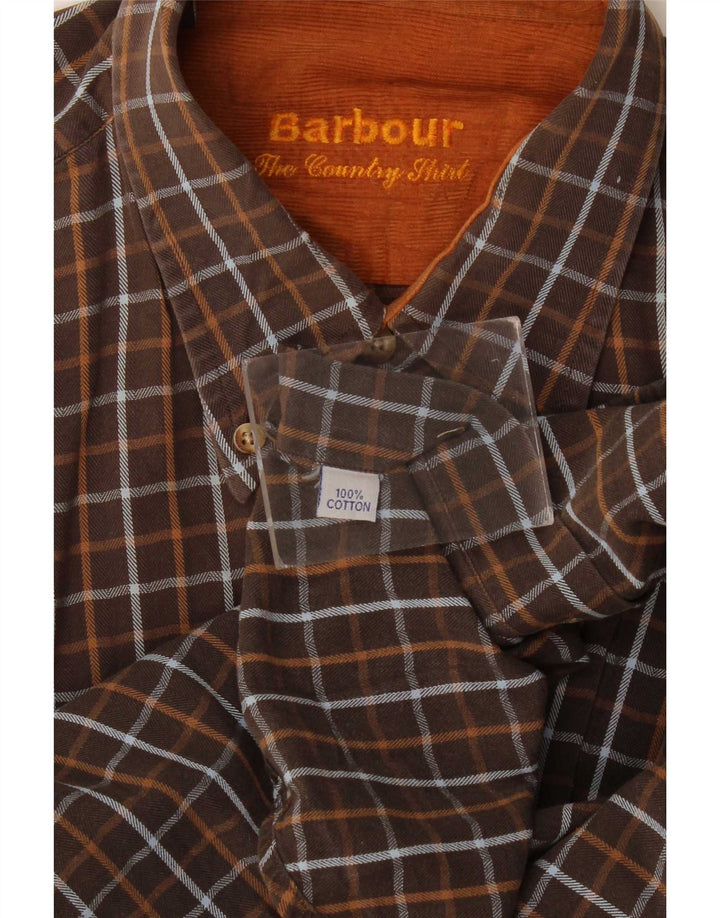 Barbour Mens Flannel Shirt Large Brown Check Cotton