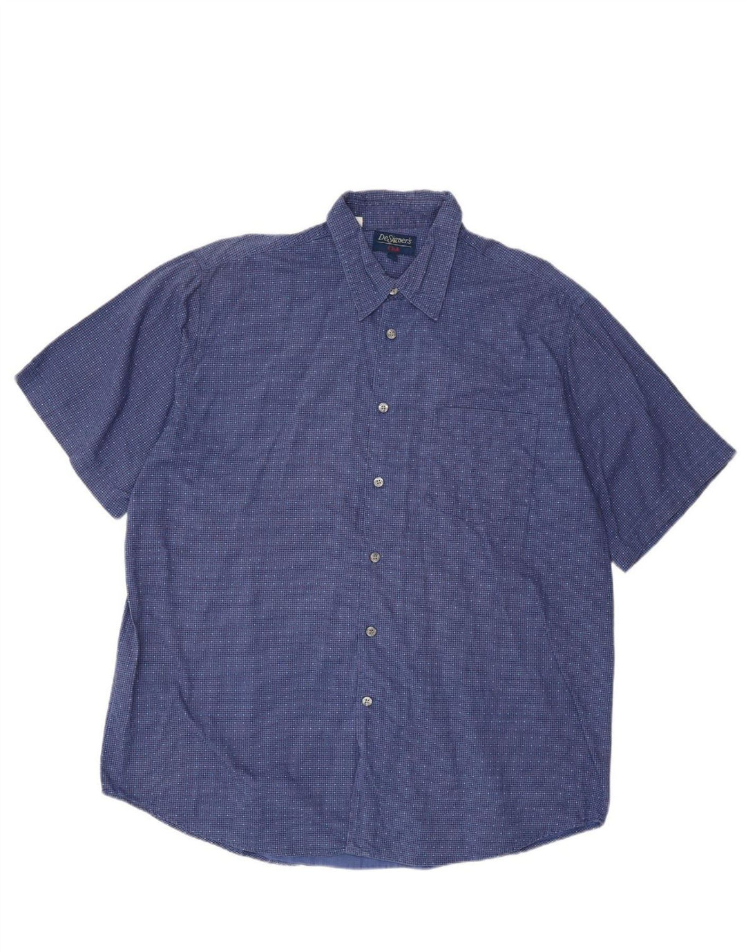 VINTAGE Mens Short Sleeve Shirt XL Navy Blue Houndstooth Cotton