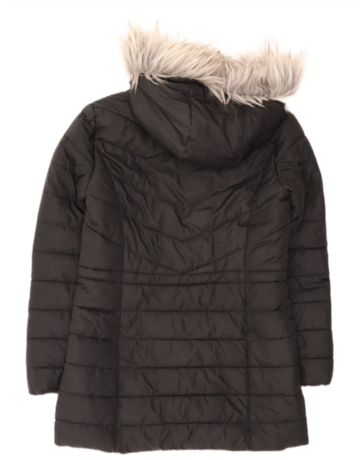 Hollister Womens Hooded Sherpa Padded Coat UK 14 Medium Black Polyester